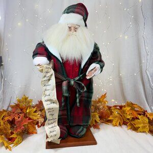 21" Vintage Santa Claus Figurine Statue w/ Wood Base Christmas Decoration
